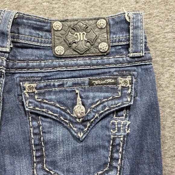 Miss Me Jeans Womens 27 Blue Bootcut JS5014B61 Embellished Flap Pockets Denim - Picture 4 of 11